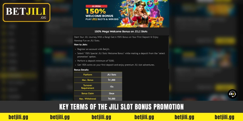 Key terms of the JILI Slot bonus promotion - Betjili স্লট বোনাস শর্তাবলী