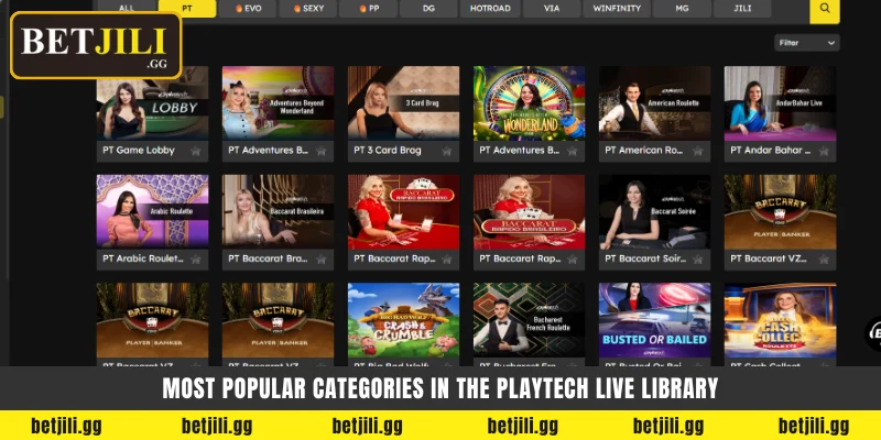Most popular categories in the Playtech Live library - Playtech Live গেম ক্যাটাগরি