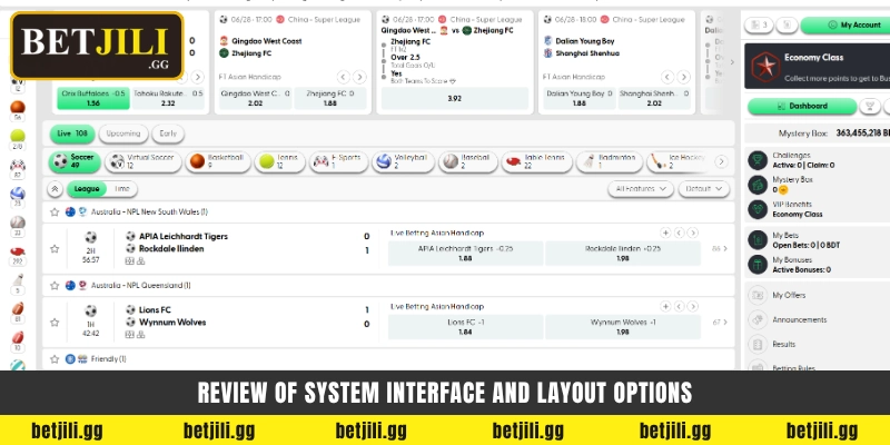 Review of system interface and layout options - BTI Sports ইন্টারফেস