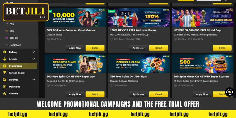 Welcome promotional campaigns and the free trial offer - Betjili প্রমোশন